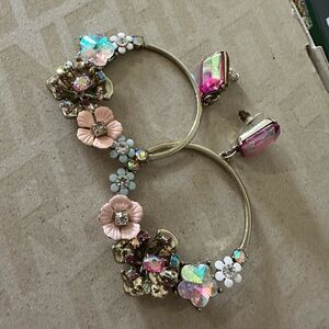Floral Hoop Earrings with Pink and Gold Accents